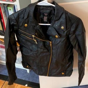 Forever 21 girls black pleather biker jacket, 13/14.